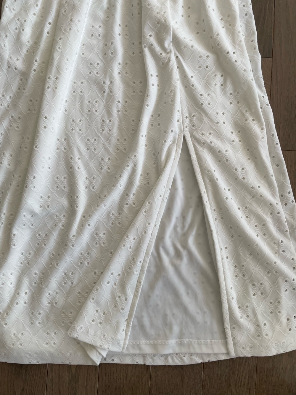 A.C.W. White Eyelet Smocked Halter Midi Dress S - Picture 6 of 9